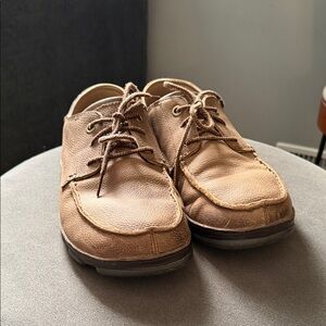 OluKai Tan Leather Loafers Hamaka Poko Moc Toe Brown Mens Euro 43/9.5-10 Shoes